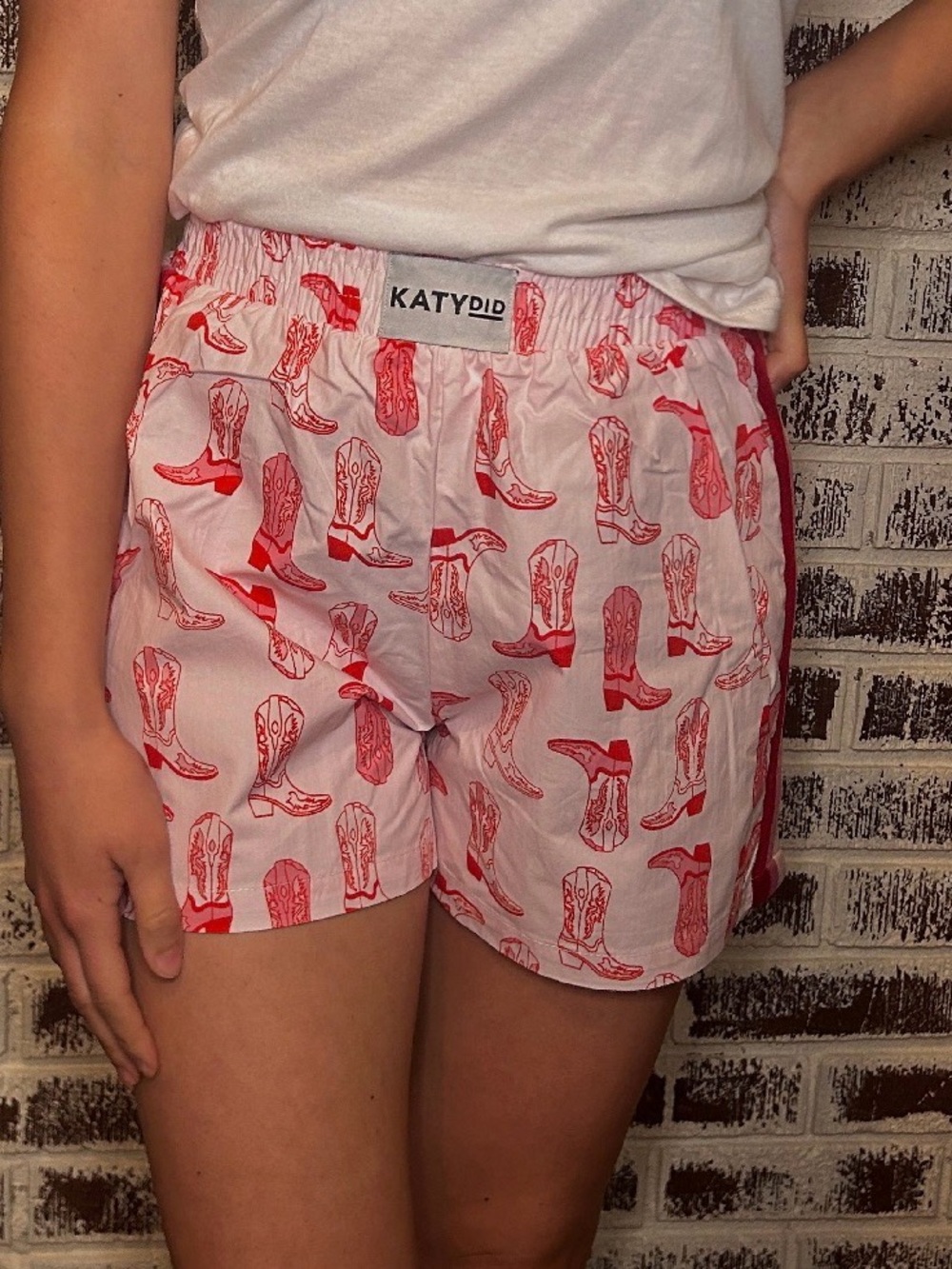 KATYDID pink and red boot shorts. Description for details